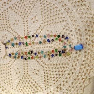 M. Haskell Multi Color Stone Double Strand Necklace Large Blue Stone NWT 8.5"